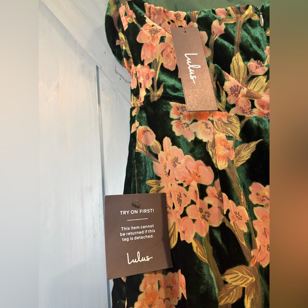 NWT Lulus Posh Forever Emerald Floral Burnout Velvet Midi Dress Size S - Picture 6 of 10